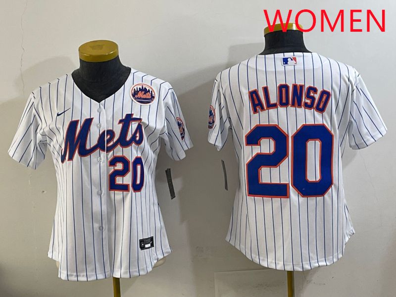 Women New York Mets 20 Alonso White Stripe Game 2025 Nike MLB Jersey style 8